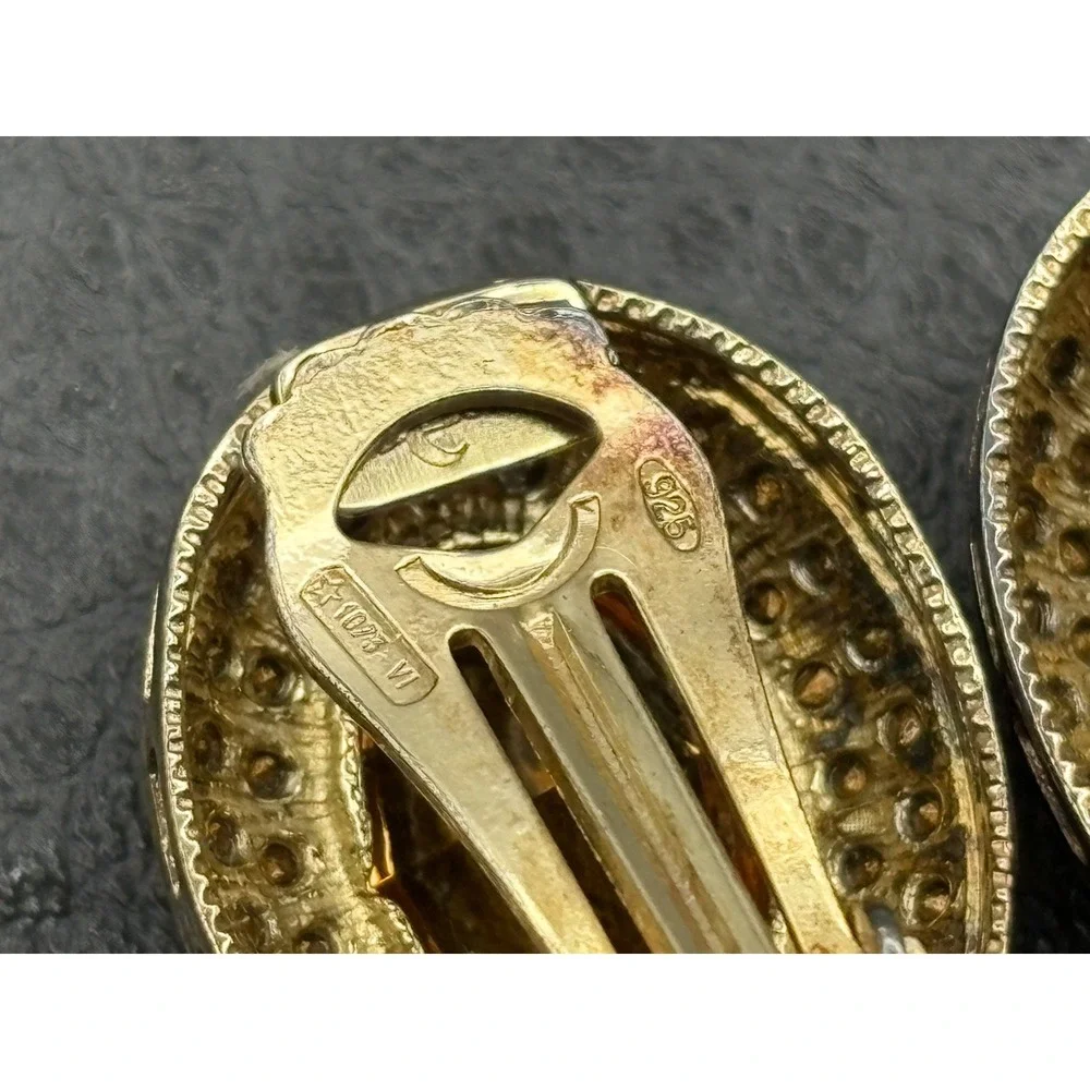 Ultima Edizione HUGE Yellow Stone 925 Sterling Silver Vintage Clip On Earrings
